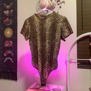 Velvet Leopard Thong Leotard